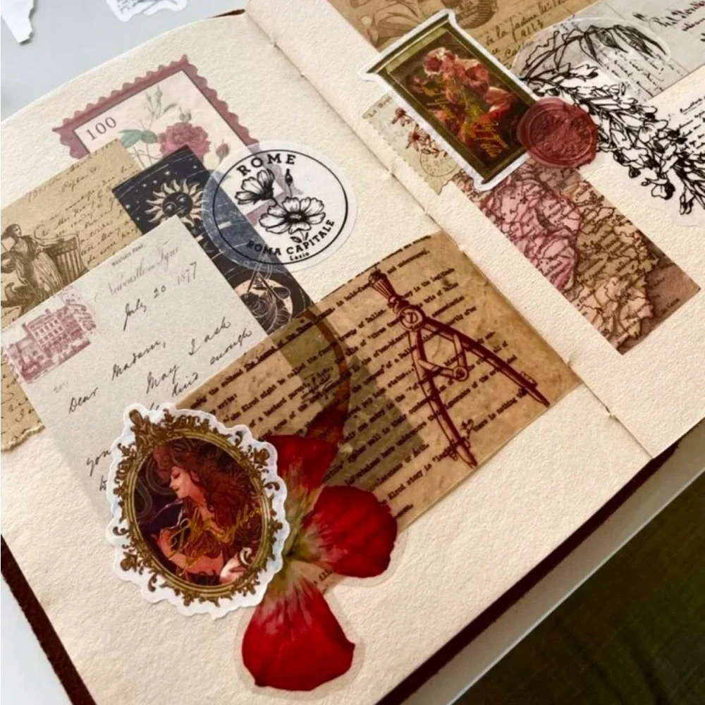 Set of 100 Small Sheets of Vintage Style Stickers